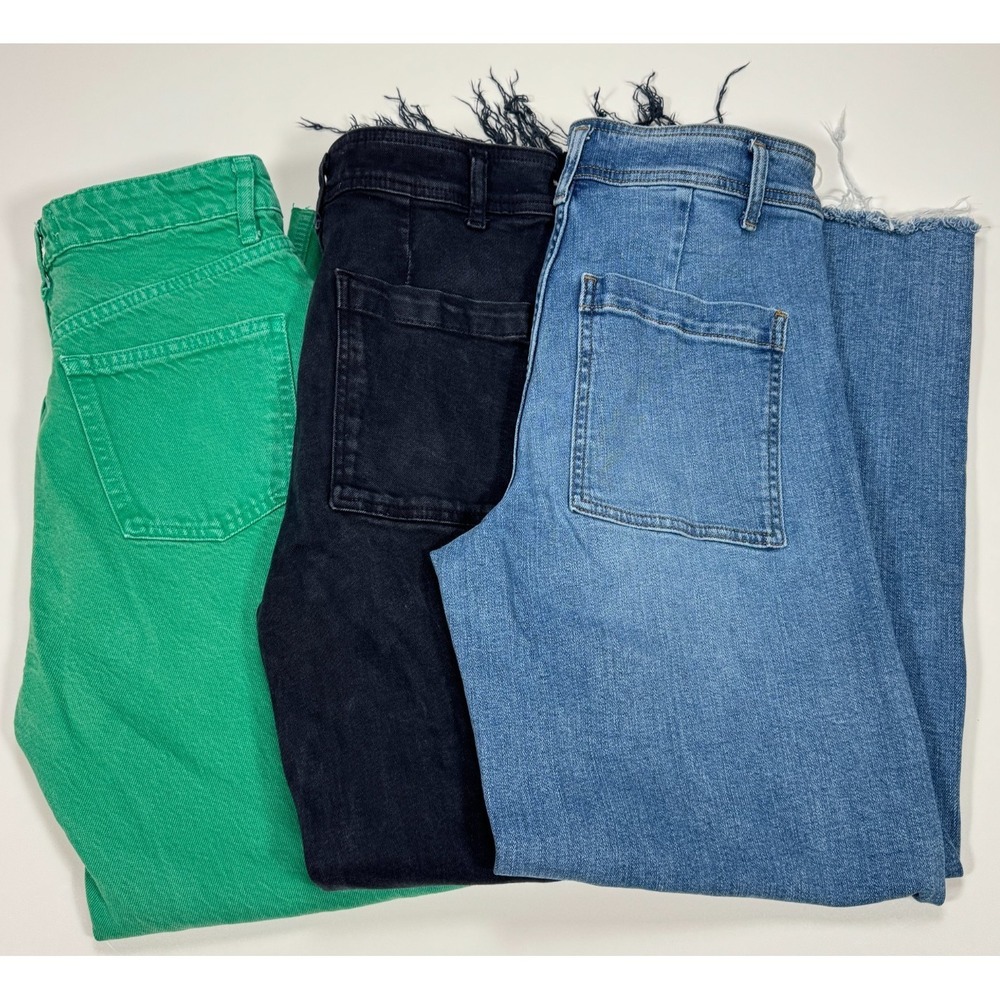 Lot of 3 Zara Jeans Womens size 4 & 6 Blue Black Green Raw Hem Denim Frayed